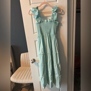 Hill House Aqua Smocked Tiered Maxi Dress with Ruffle Straps